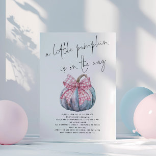A Little Pumpkin PInk Coquette Bow Baby Shower Invitation