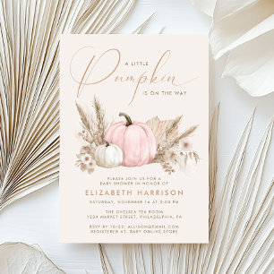 A Little Pumpkin Pink Fall Baby Girl Shower Invitation