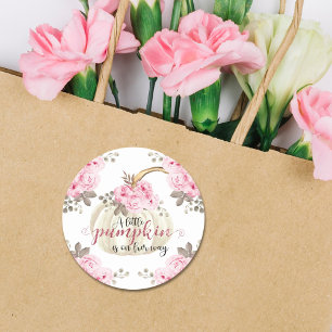 A Little Pumpkin Pink Floral Glitter Classic Round Sticker