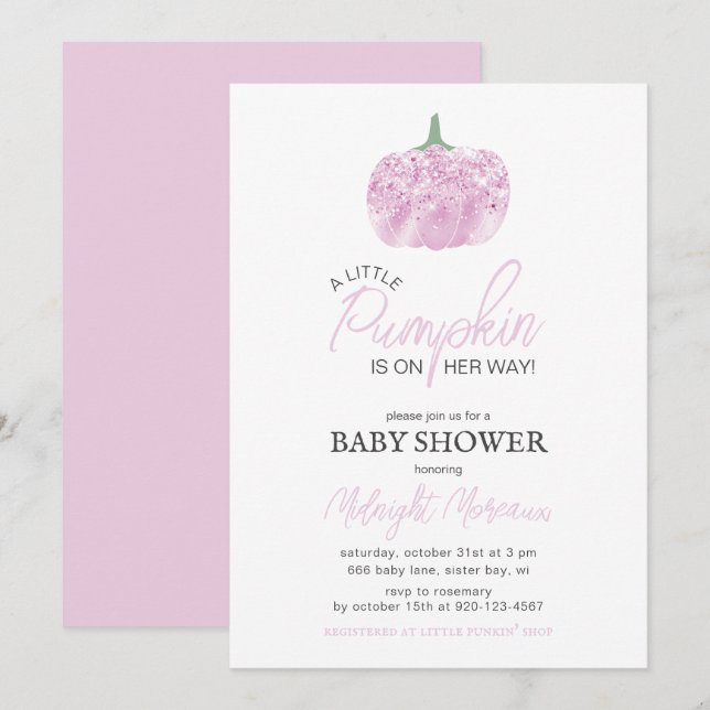 A Little Pumpkin Pink Halloween Baby Shower  Invitation (Front/Back)