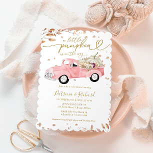 A Little Pumpkin Pink Truck Fall Girl Baby Shower Invitation
