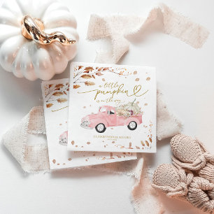 A Little Pumpkin Pink Truck Fall Girl Baby Shower Napkin