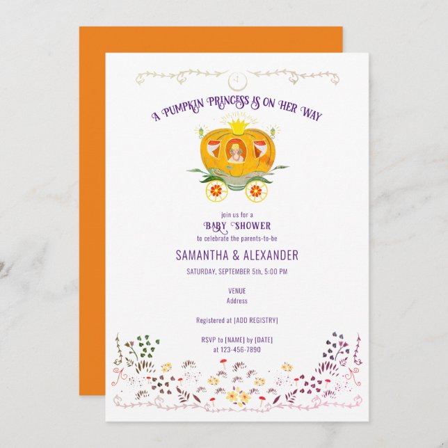 A Little Pumpkin Princess Wildflower Baby Shower Invitation (Front/Back)