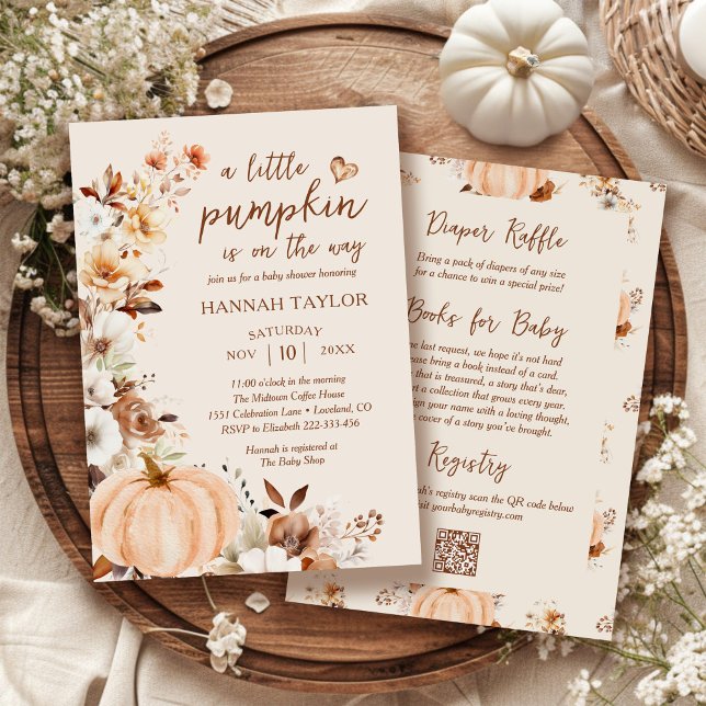 A Little Pumpkin QR Code Fall Floral Baby Shower Invitation (Creator Uploaded)