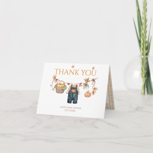 A Little Pumpkin Rustic Boho Fall Baby Shower Thank You Card (Front)