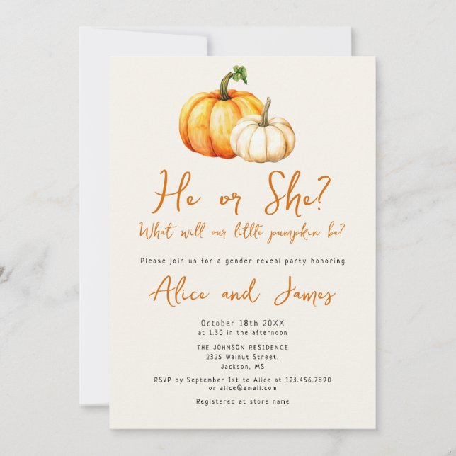 A Little Pumpkin Rustic Fall Gender Reveal Party Invitation (Front)