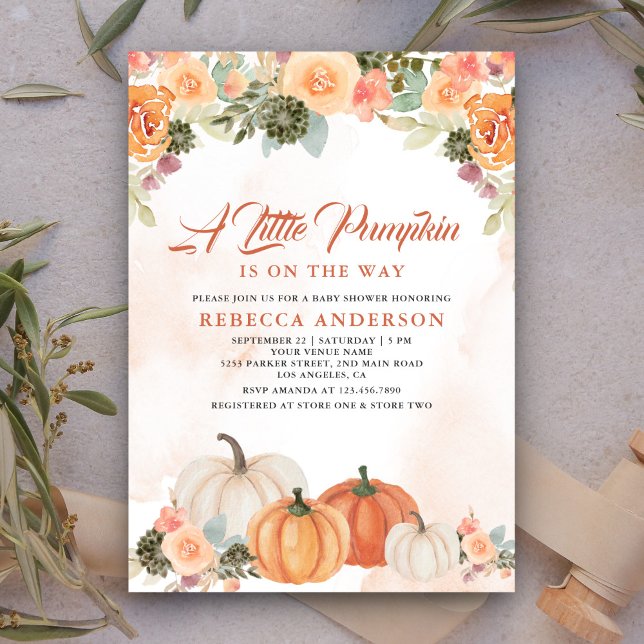 A Little Pumpkin Rustic Orange Floral Baby Shower Invitation (Creator Uploaded)