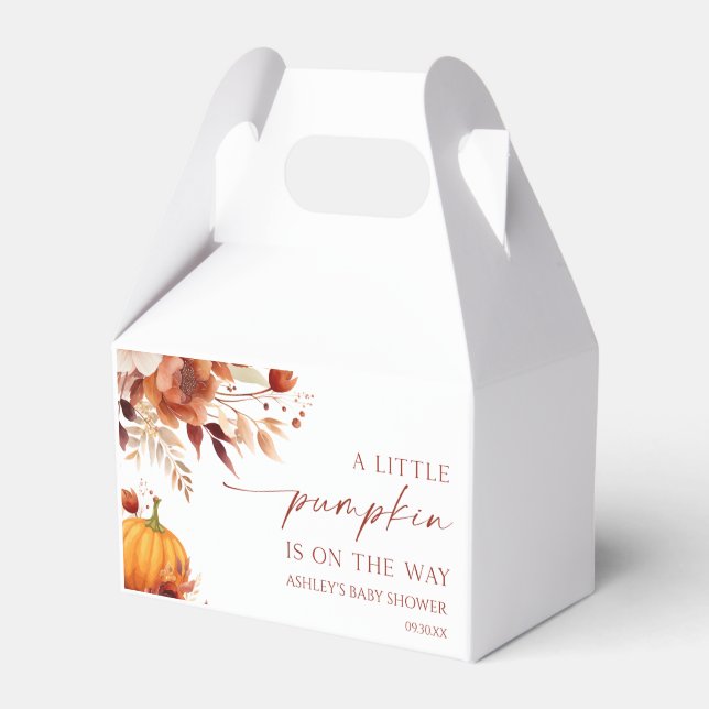 A Little Pumpkin Rusty Burgundy Floral Baby Shower Favour Box (Front Side)