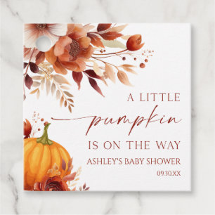 A Little Pumpkin Rusty Burgundy Floral Baby Shower Favour Tags