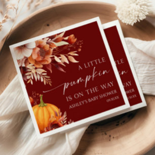 A Little Pumpkin Rusty Burgundy Floral Baby Shower Napkin
