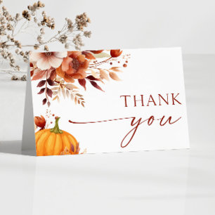 A Little Pumpkin Rusty Burgundy Floral Baby Shower Thank You Card