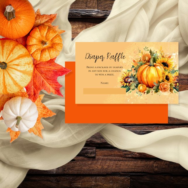  A Little Pumpkin Sunflowers Baby Diaper Raffle Enclosure Card (Pumpkins, Sunflowers and Apricot Roses Baby Shower Diaper Raffle Card)