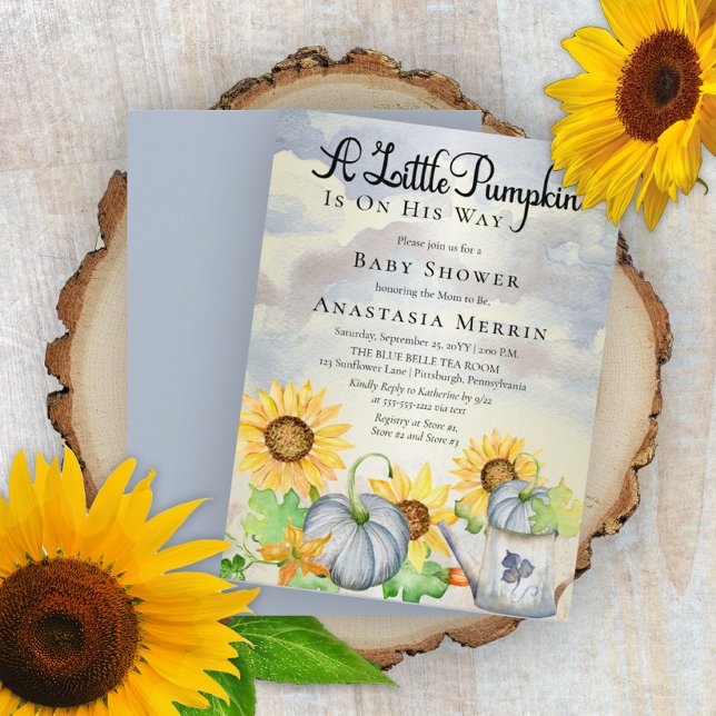 A Little Pumpkin | Sunflowers Boy Baby Shower Invi Invitation (Creator Uploaded)