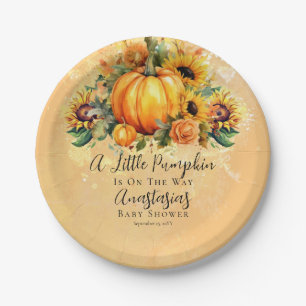 A Little Pumpkin   Sunflowers Fall Baby Shower Paper Plate