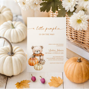 A Little Pumpkin Teddy Bear Fall Baby Shower Invitation