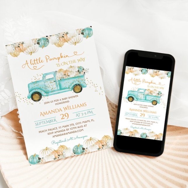 A Little Pumpkin Truck Baby Shower Green  Invitation (Creator Uploaded)