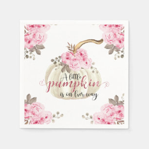 A Little Pumpkin Watercolor Pink Floral Glitter Napkin