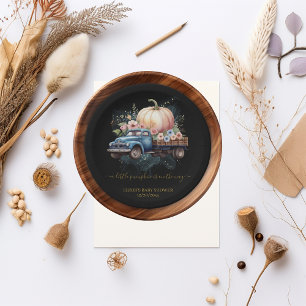 A Little Pumpkin Watercolor Truck Baby Shower Paper Plate