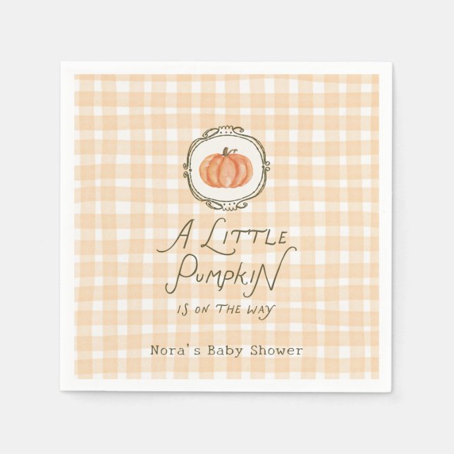 A Little Pumpkin Whimsical Gingham Baby Shower Napkin (Front)