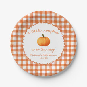 A Little Pumpkin Whimsical Orange Fall Baby Shower Paper Plate