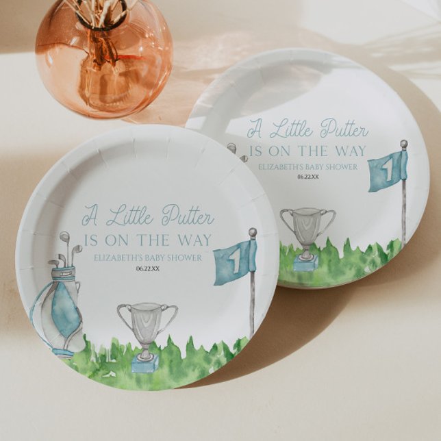 A Little Putter Blue Golf Baby Shower Paper Plate (Creator Uploaded)