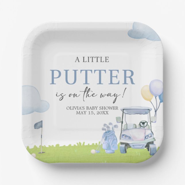 A Little Putter Golf Baby Shower Paper Plate (Front)