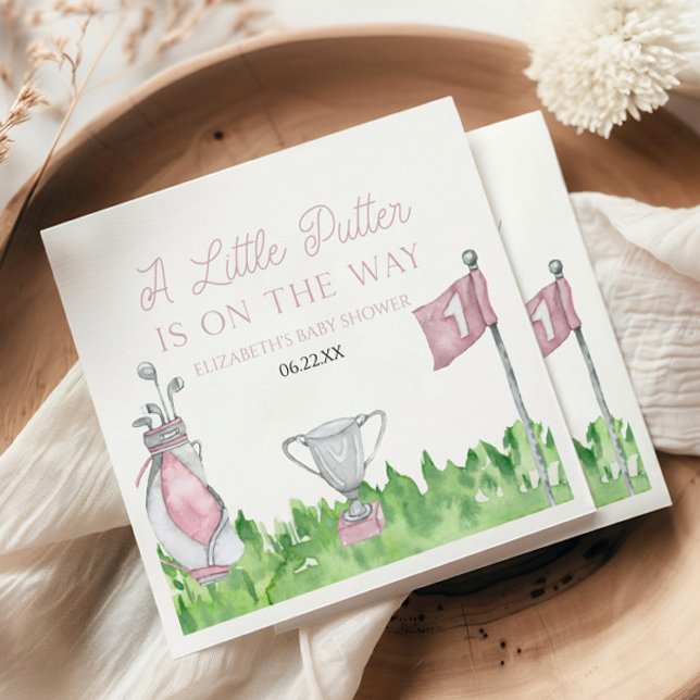 A Little Putter Pink Golf Baby Shower Napkin (Creator Uploaded)