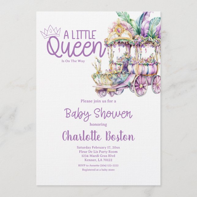 A Little Queen Mardi Gras Float Baby Shower Invitation (Front)