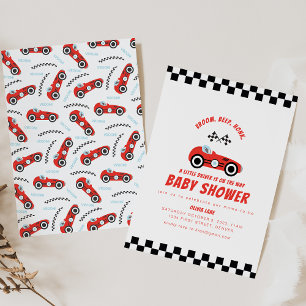 A Little Racer is on the way Race Car Baby Shower Invitation