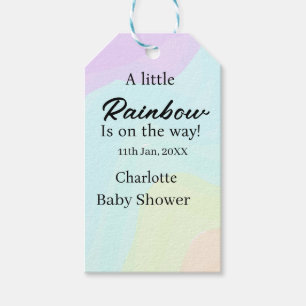 A little rainbow is on its way baby shower name da gift tags