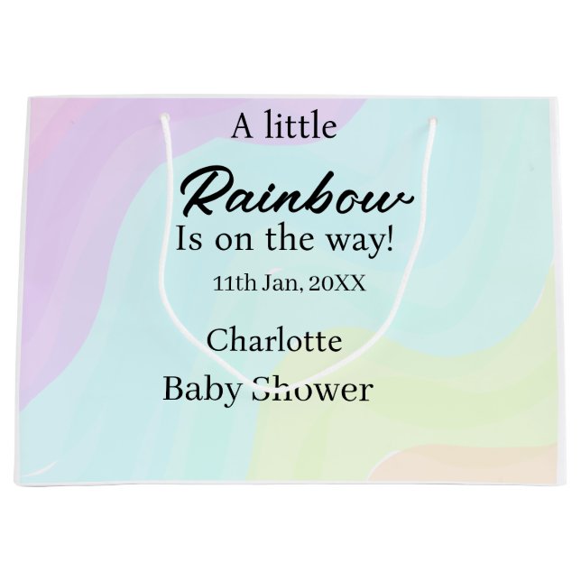 A little rainbow is on its way baby shower name da large gift bag (Front)