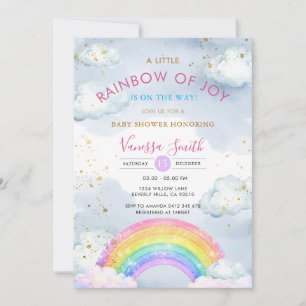 A little Rainbow of Joy Gold Glitter Baby Shower Invitation