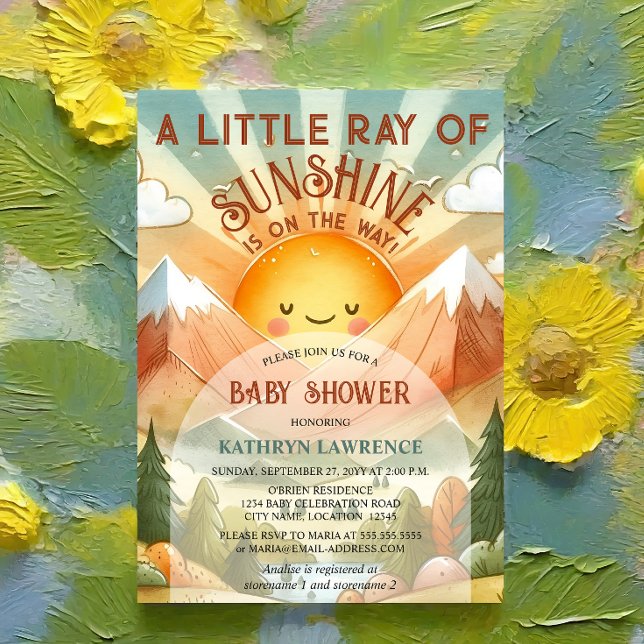 A Little Ray of Sunshine Baby Shower Invitation (Retro and whimsical little ray of sunshine baby shower invitation ready to be customized.)