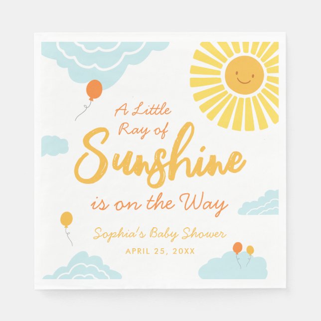 A Little Ray of Sunshine Baby Shower Napkins (Front)