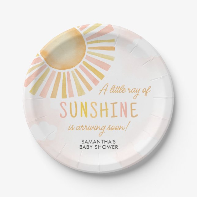 A Little Ray of Sunshine Baby Shower  Paper Plate (Front)