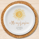 A Little Ray Of Sunshine Baby Shower Paper Plate<br><div class="desc">Are you planning a baby shower?
These sun-themed baby shower paper plates feature a cute yellow smiling sun and "a little ray of sunshine" in stylish script typography. 
Perfect for a gender-neutral,  boys' or girls' baby shower.
Easily customisable. 
Original Watercolor © Michele Davies.</div>