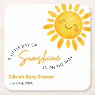 A Little Ray of Sunshine Baby Shower Square Paper Coaster