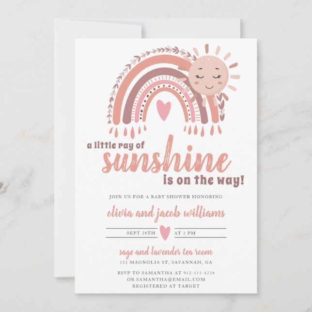 A Little Ray of Sunshine Boho Baby Shower Invitation (Front)
