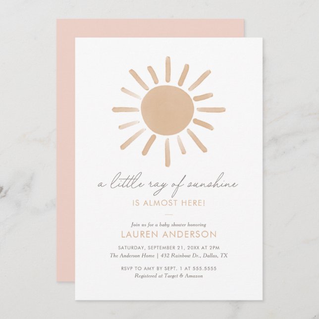 A Little Ray of Sunshine Boho Girl Baby Shower Invitation (Front/Back)