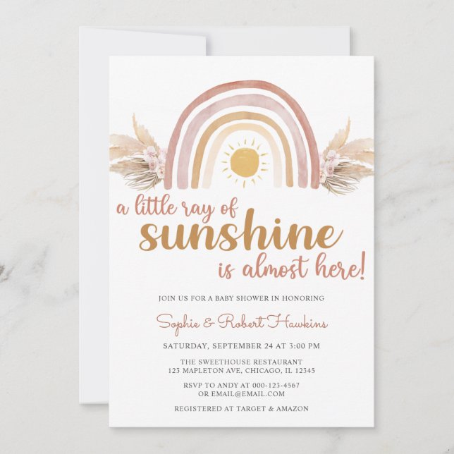 A Little Ray of Sunshine Boho Rainbow Baby Shower  Invitation (Front)