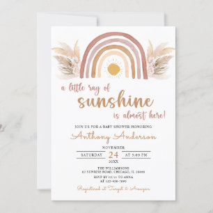 A Little Ray of Sunshine Boho Rainbow Baby Shower  Invitation