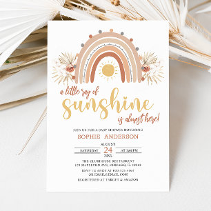 A Little Ray of Sunshine Boho Rainbow Baby Shower  Invitation