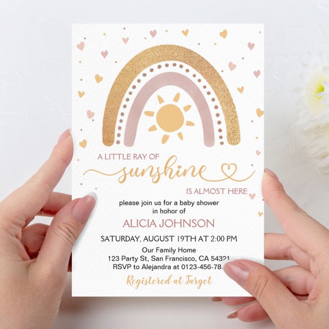 A Little Ray of Sunshine Boho Rainbow Baby Shower Invitation (Creator Uploaded)