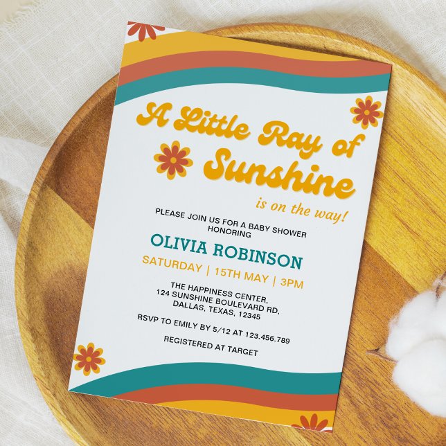 A Little Ray of Sunshine Boho Retro Baby Shower  Invitation (A Little Ray of Sunshine Boho Retro Baby Shower Invitation )