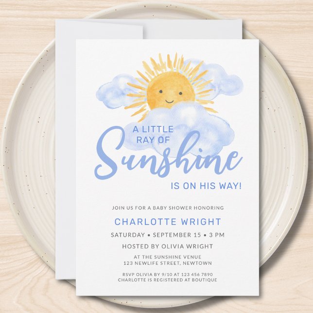 A Little Ray Of Sunshine Boy's Baby Shower Invitation (Creator Uploaded)