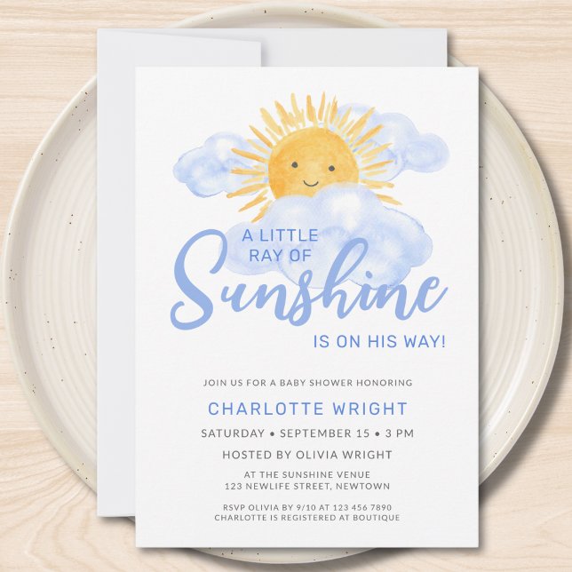 A Little Ray Of Sunshine Boy's Baby Shower Invitation (Creator Uploaded)