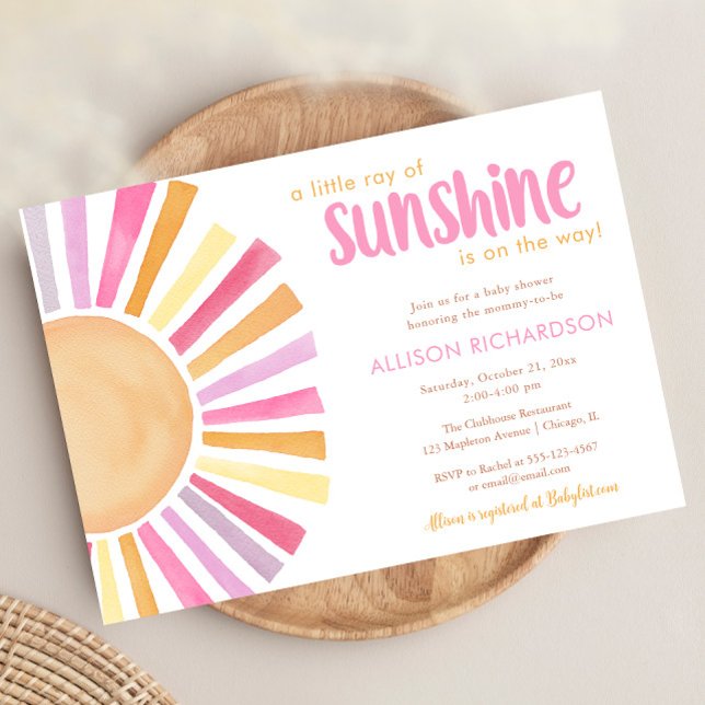 A Little ray of sunshine bright girl baby shower Invitation (Creator Uploaded)
