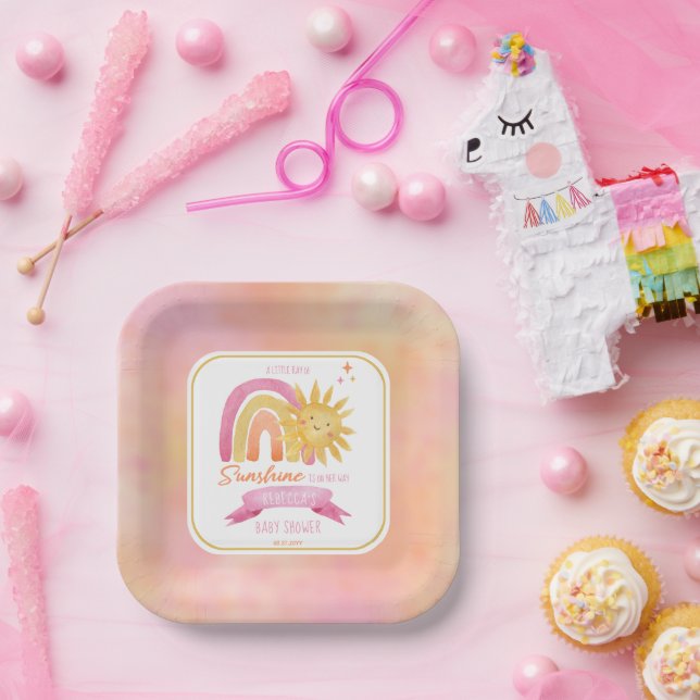 A Little Ray of Sunshine Girl Baby Shower Paper Pl Paper Plate (Party)