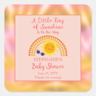 A Little Ray of Sunshine Girl Baby Shower  Square Sticker