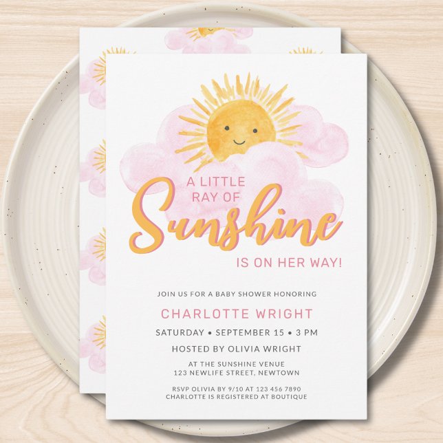 A Little Ray Of Sunshine Is On Her Way Baby Shower Invitation (Creator Uploaded)